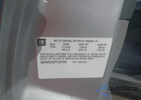 2005 Buick Lacrosse Cx из США, поврежденный, VIN 2G4WC532751237362